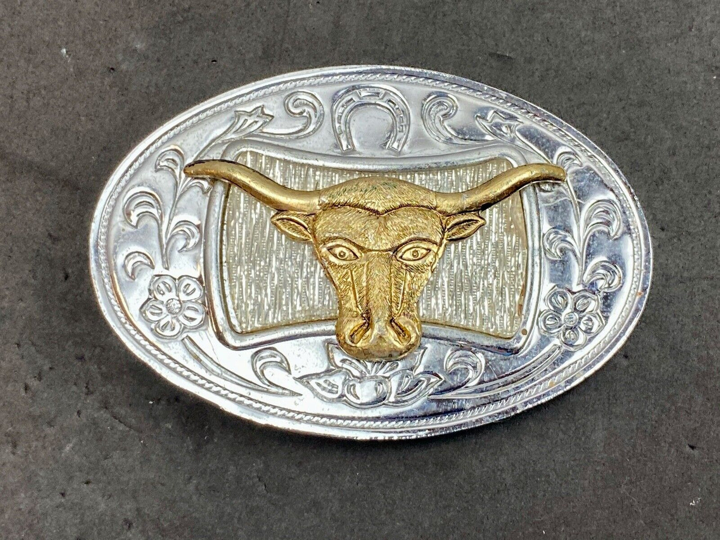 Texas Long Horn Cow Steer Cattle raised western belt buckle - Made in Japan