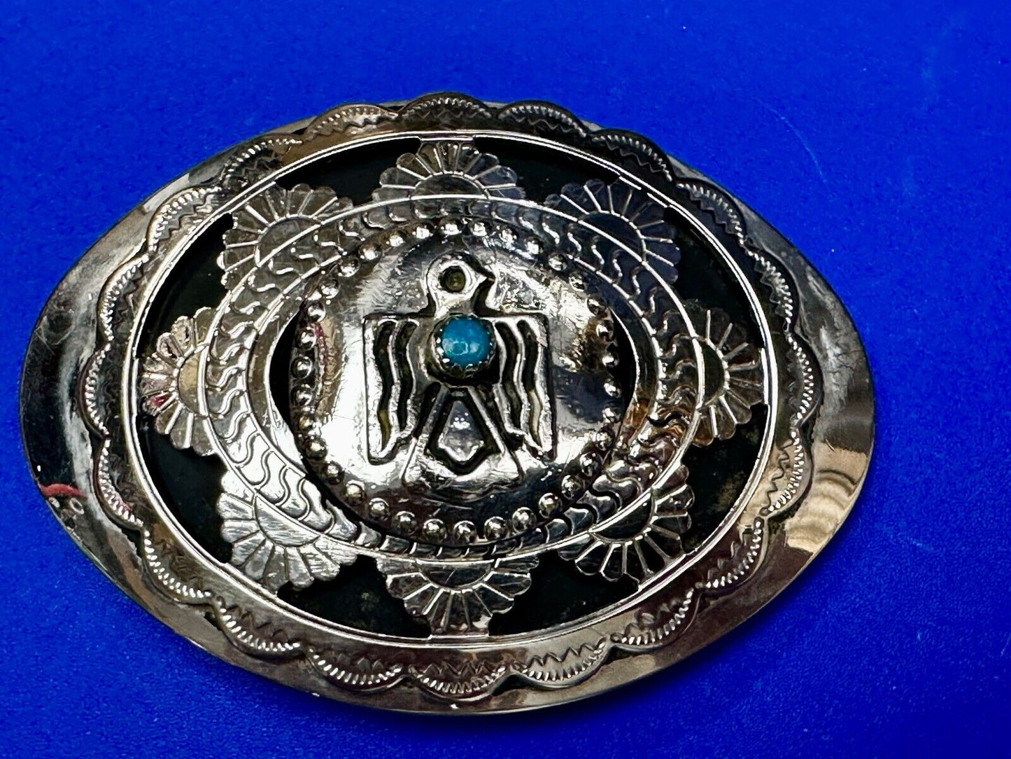 THUNDERBIRD Zuni Native American Artist Belt Buckle BC Makers Mark B Cayaditto