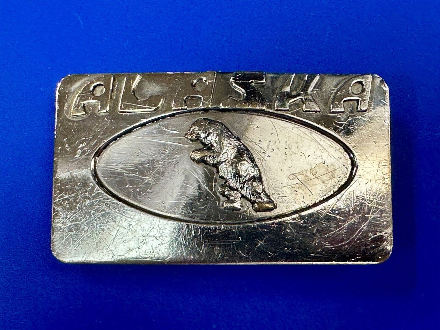 vintage Alaska BEAR State Commemorative solid brass belt buckle