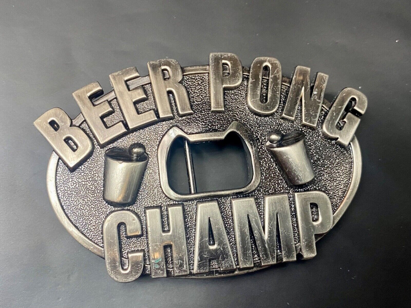 Beer Pong Champion Champ & Integrated Bottle Opener Belt Buckle College Gag Gift