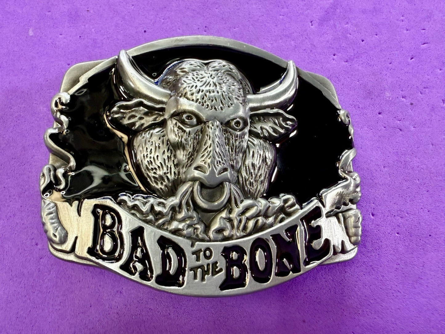 Bad to the Bone Longhorn Cow Bull Head Steer Western Cowboys Devil Belt Buckle