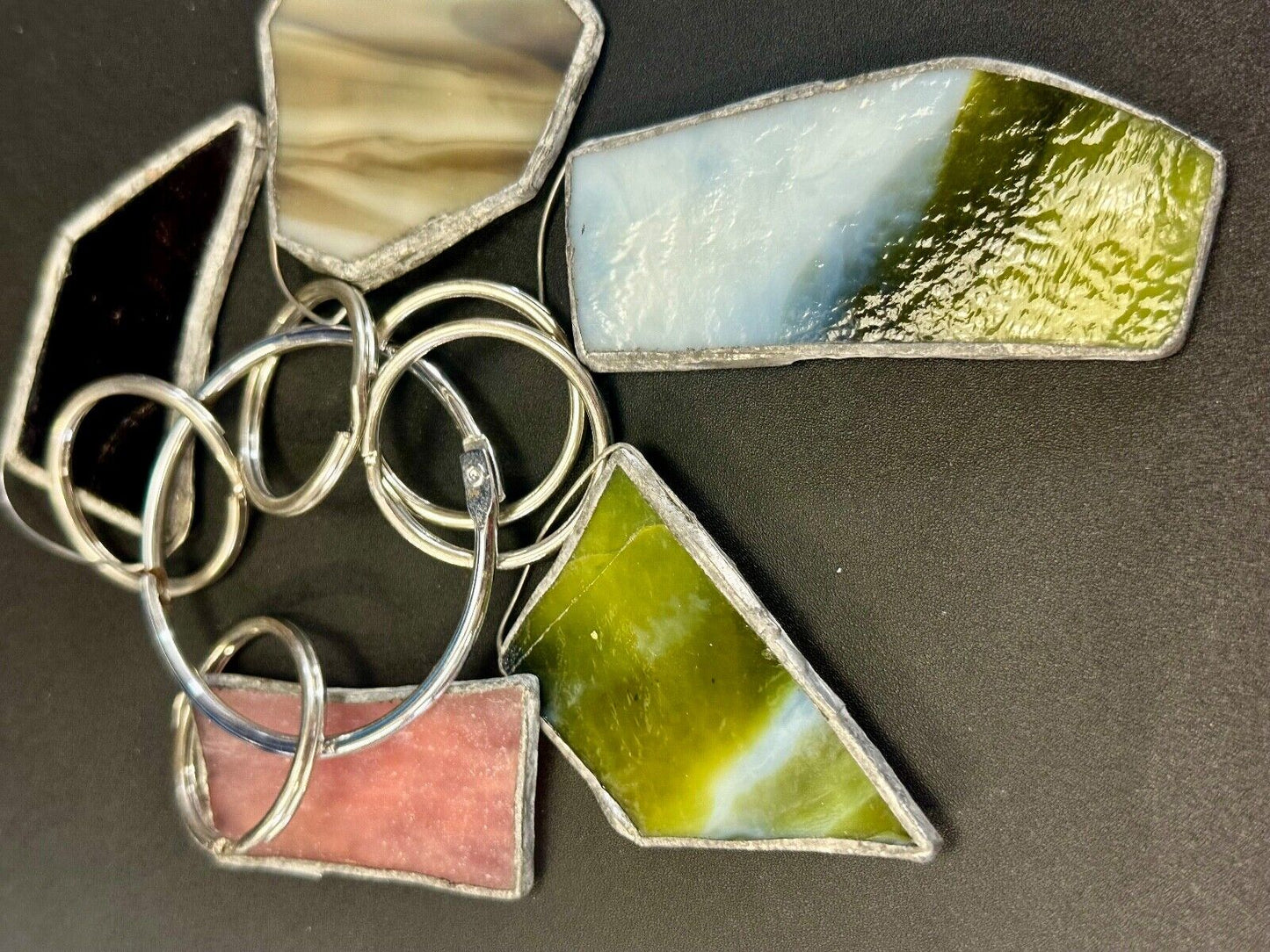 Unique Stained Glass State Shapes (5) Lot Artisan Keychain - Key Ring Chain
