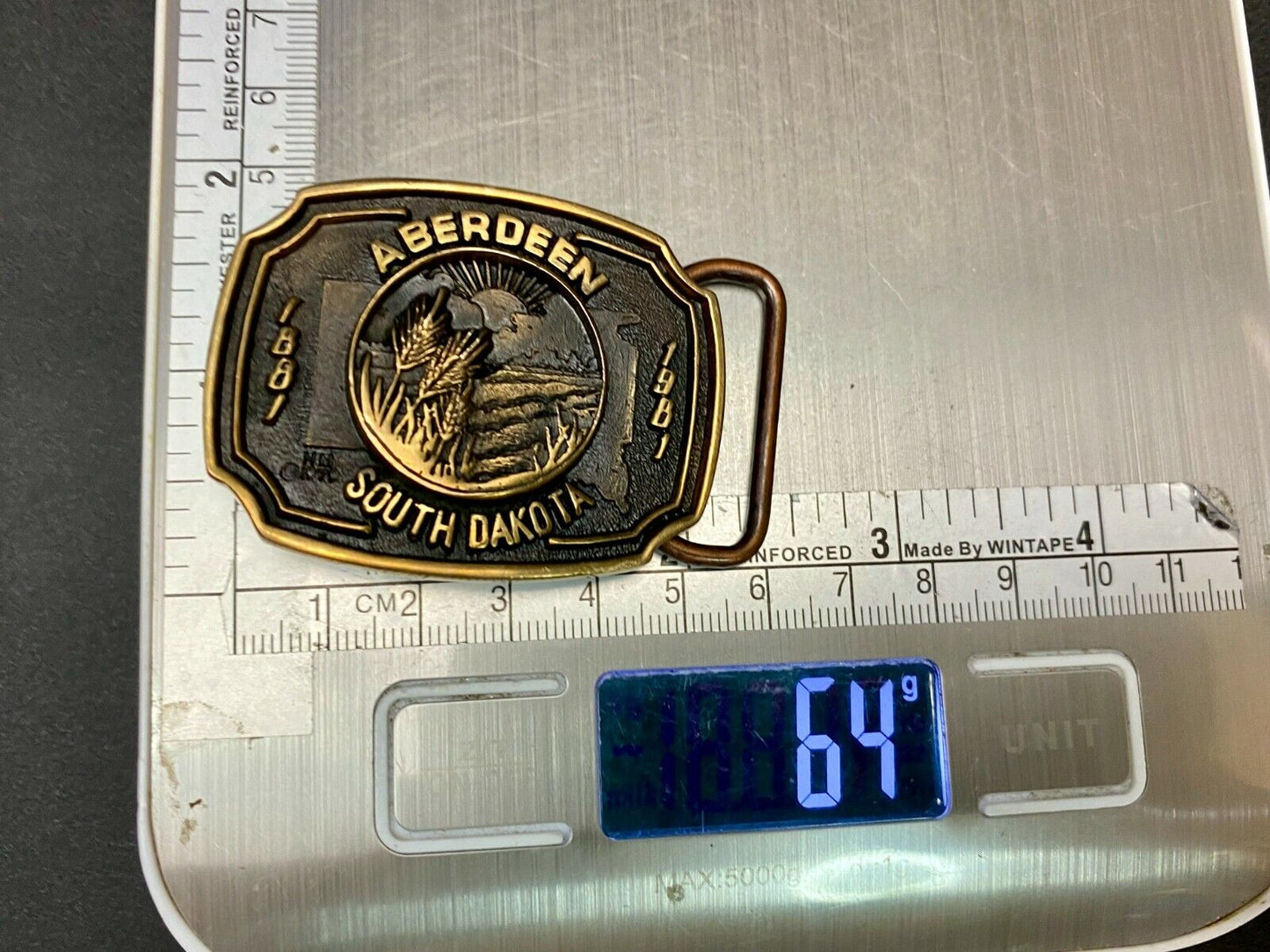 Vintage 1979 Aberdeen South Dakota 1889 Heritage Mint Solid Brass Belt Buckle