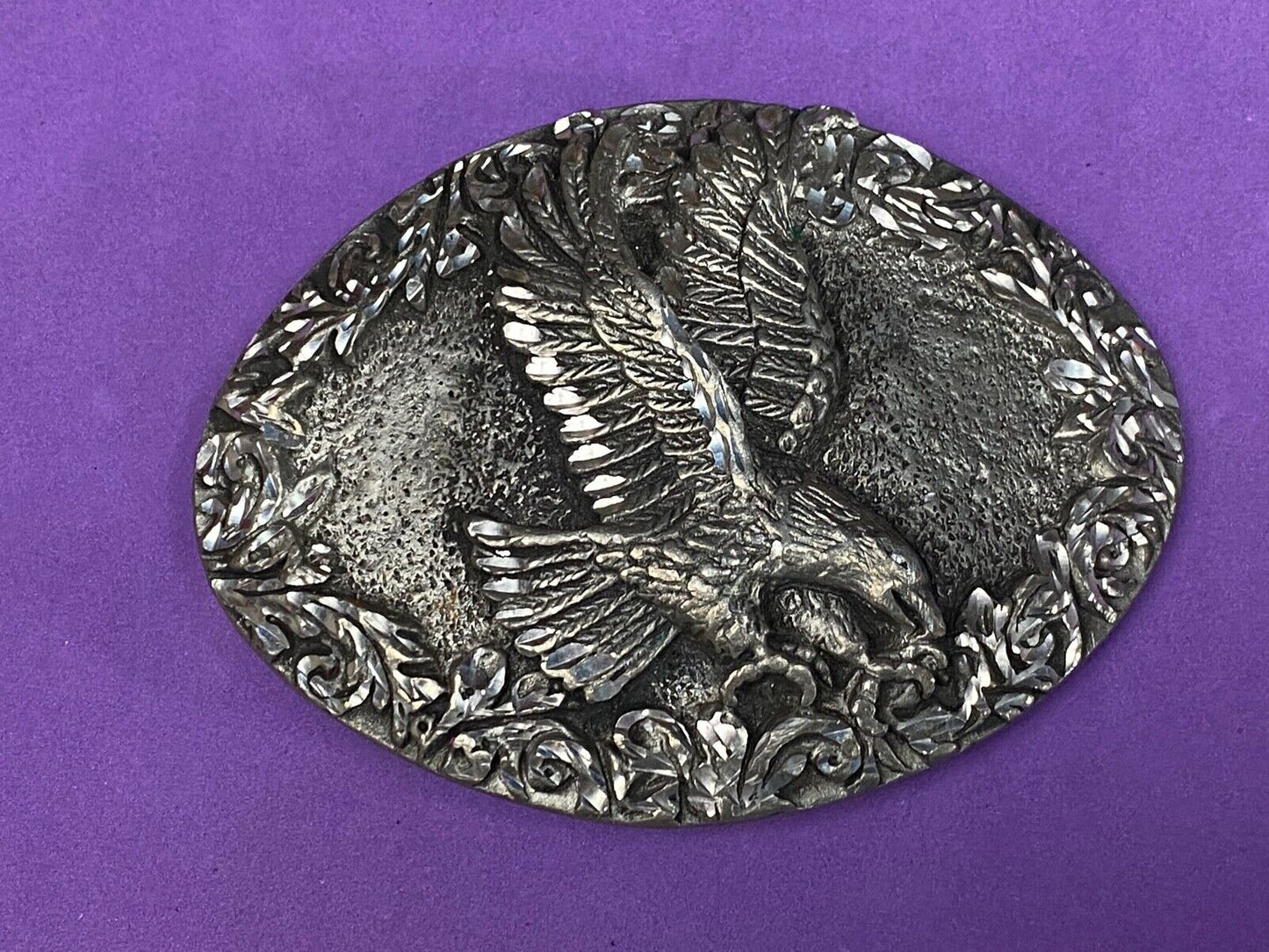 1993 Patriotic American Bald Eagle Western Diamond Cut Pewter Belt Buckle