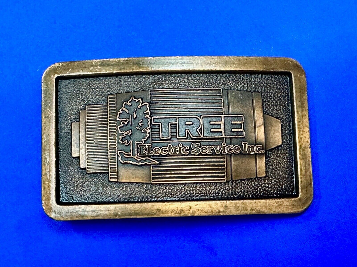 Tree electric service INC Vintage advertising promo brass tone Belt Buckle