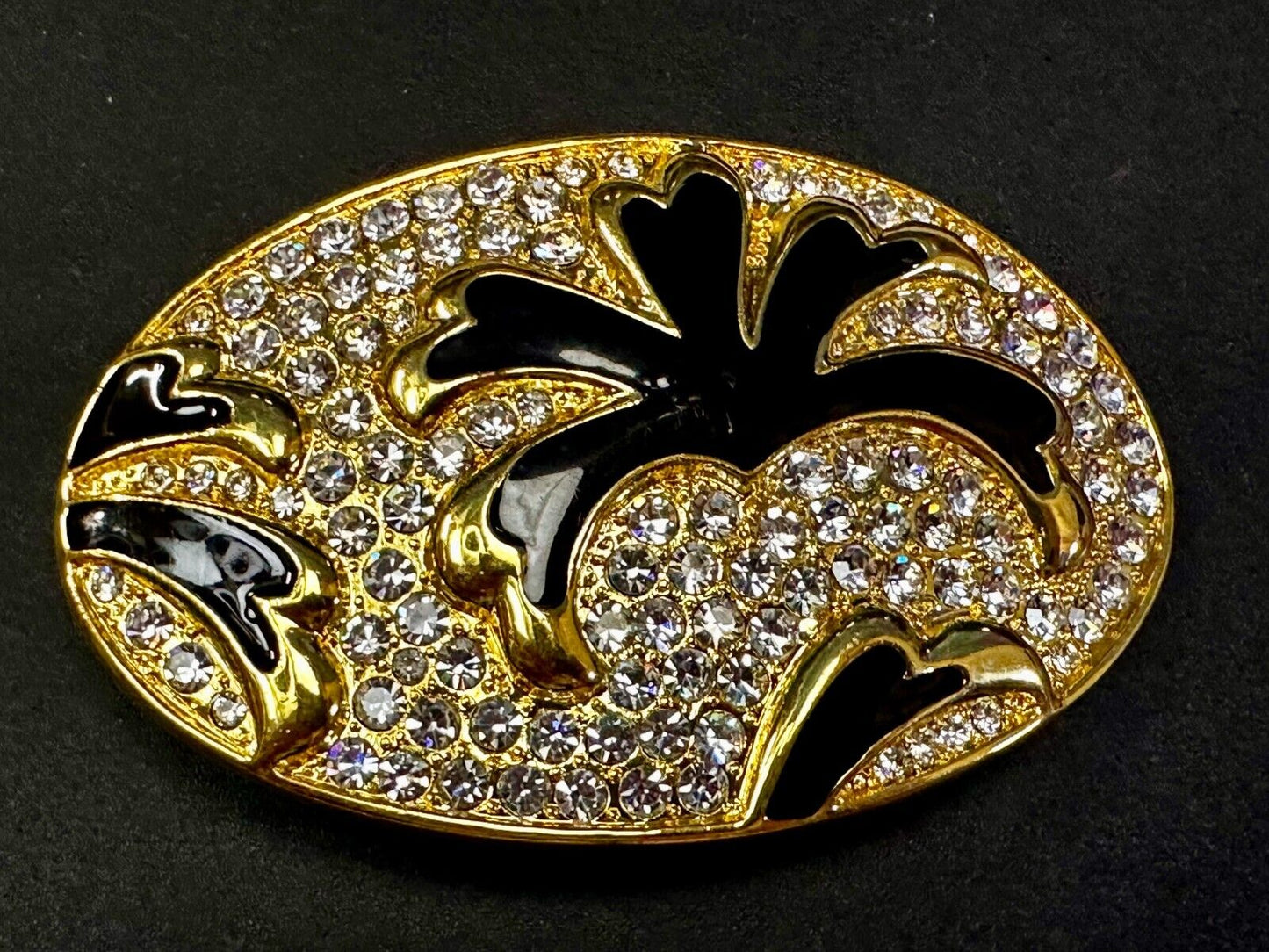 Beautiful Clear Rhinestone Covered Gold Tone Belt Buckle with Leaf Design