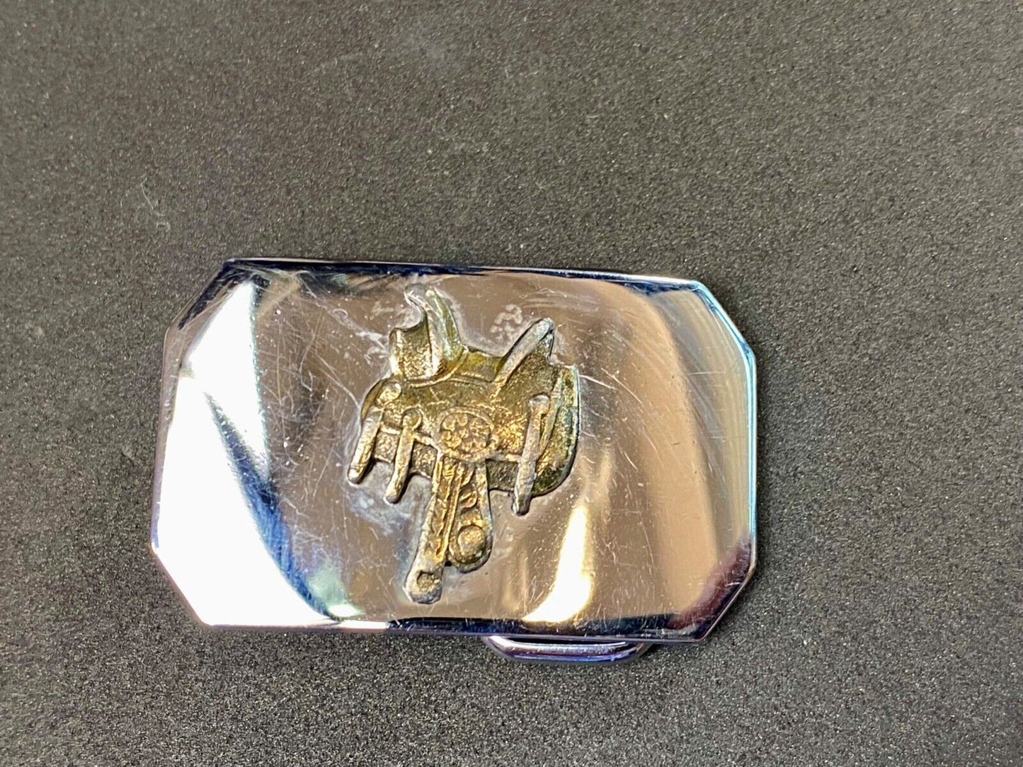 USA made Vintage two tone horse saddle western belt buckle