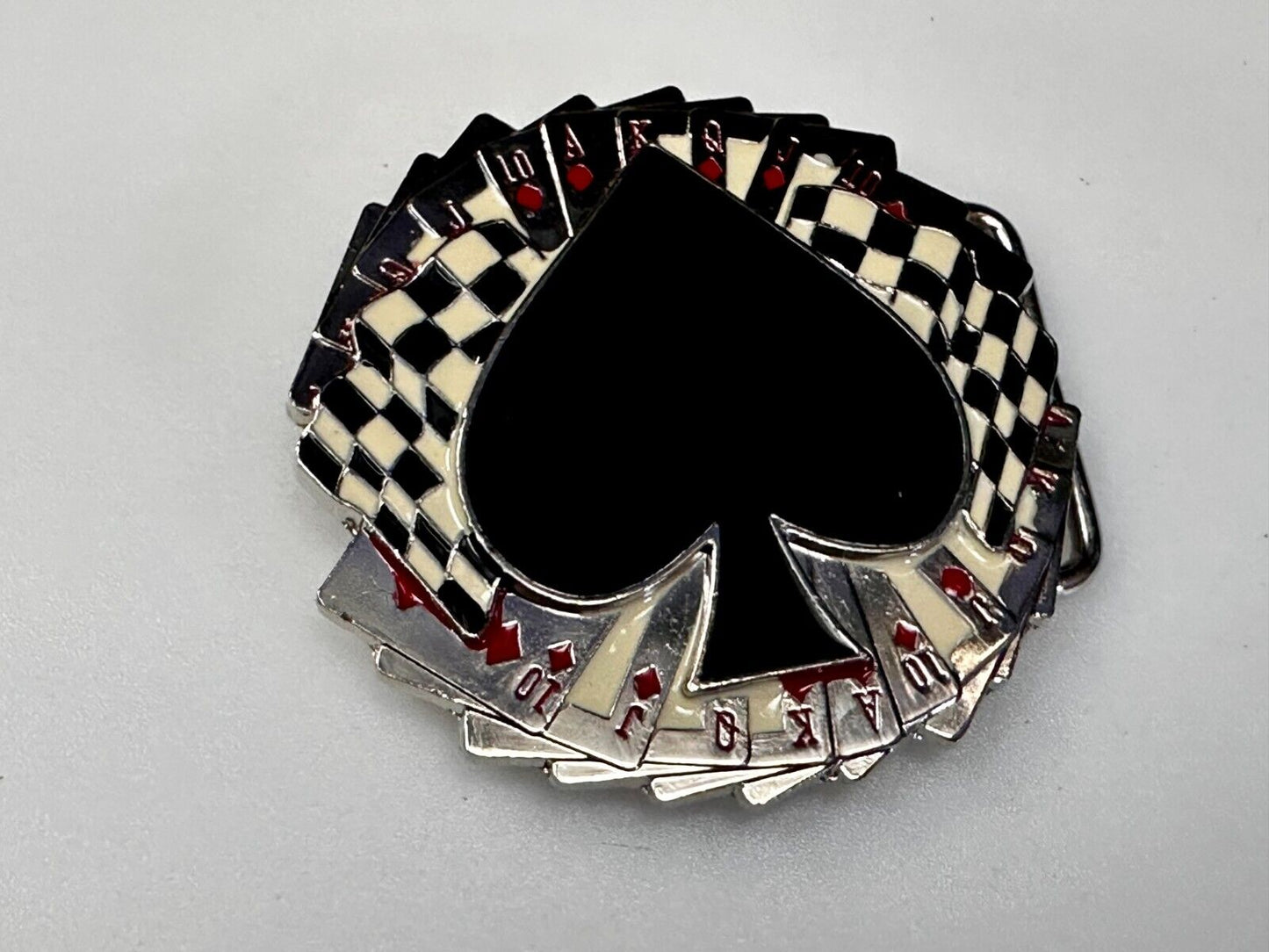 Ace of Spades Cards Royal Flush Poker Checkered Flag Gambling Casino Belt Buckle
