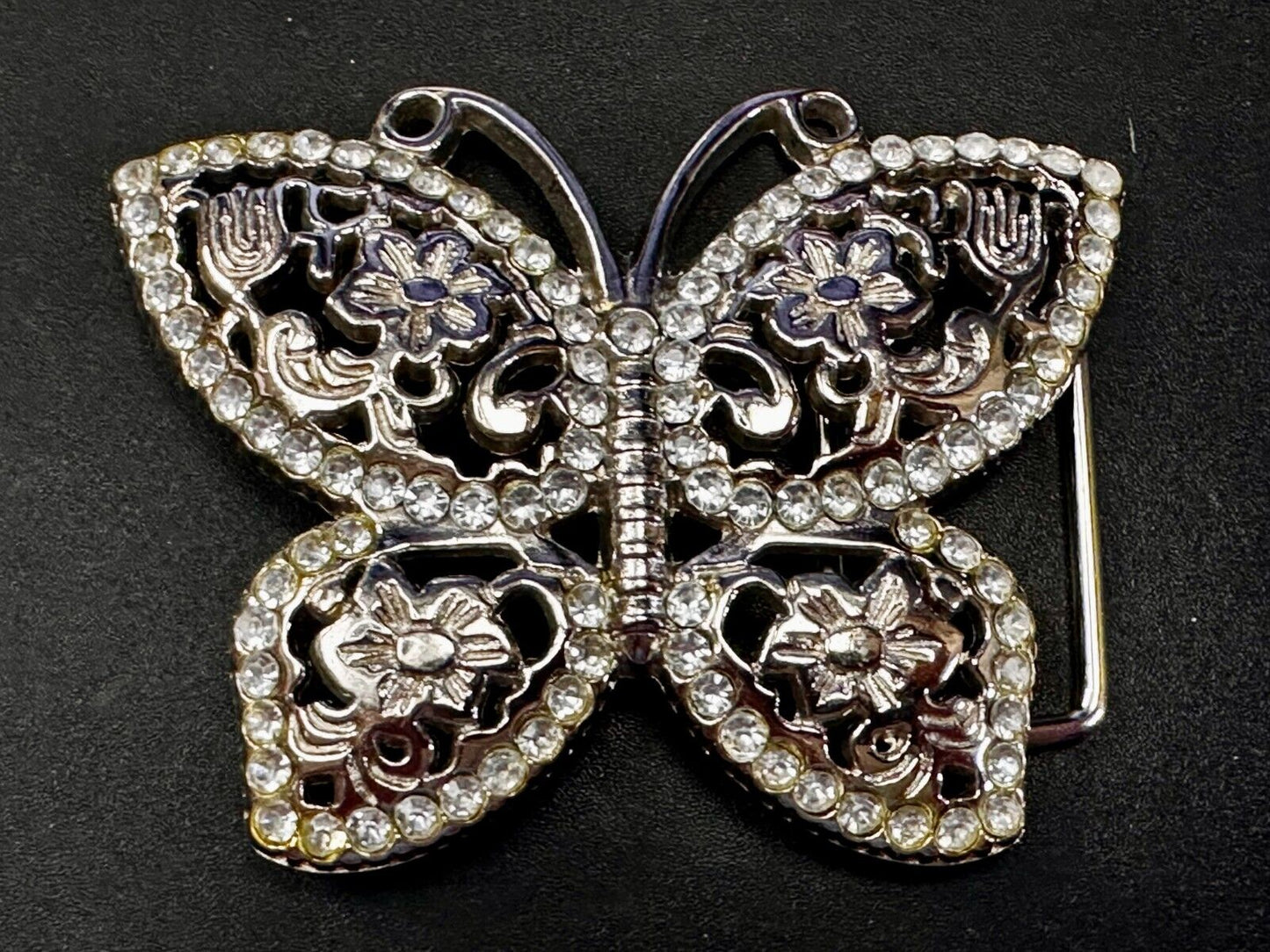 Beautiful Sparkling Butterfly Rhinestone Covered See Through Hippy Belt Buckle
