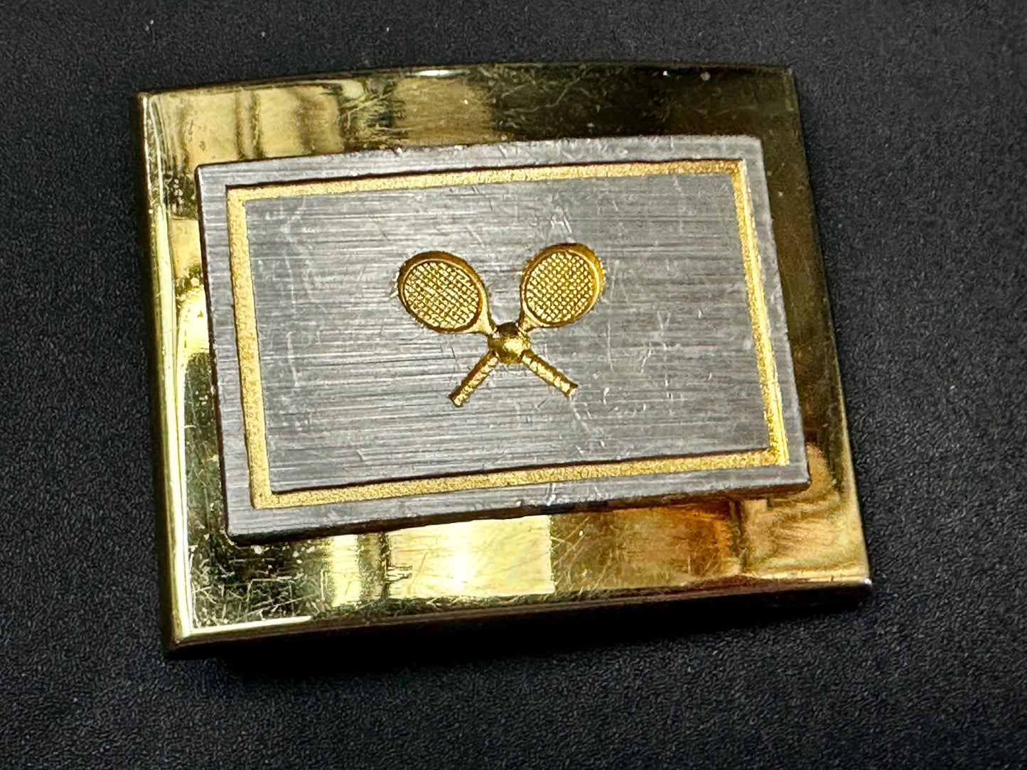Tennis Racket Ball Sports Game Athlete Commemorative Gold Tone Small Belt Buckle