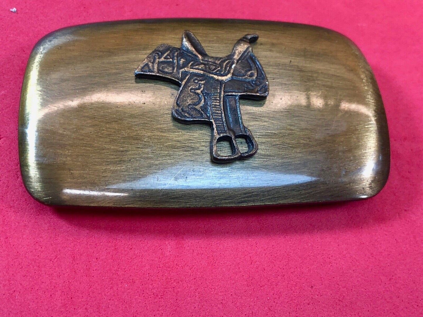 Vintage Chambers Belt Buckle Featuring Raised Horse Saddle