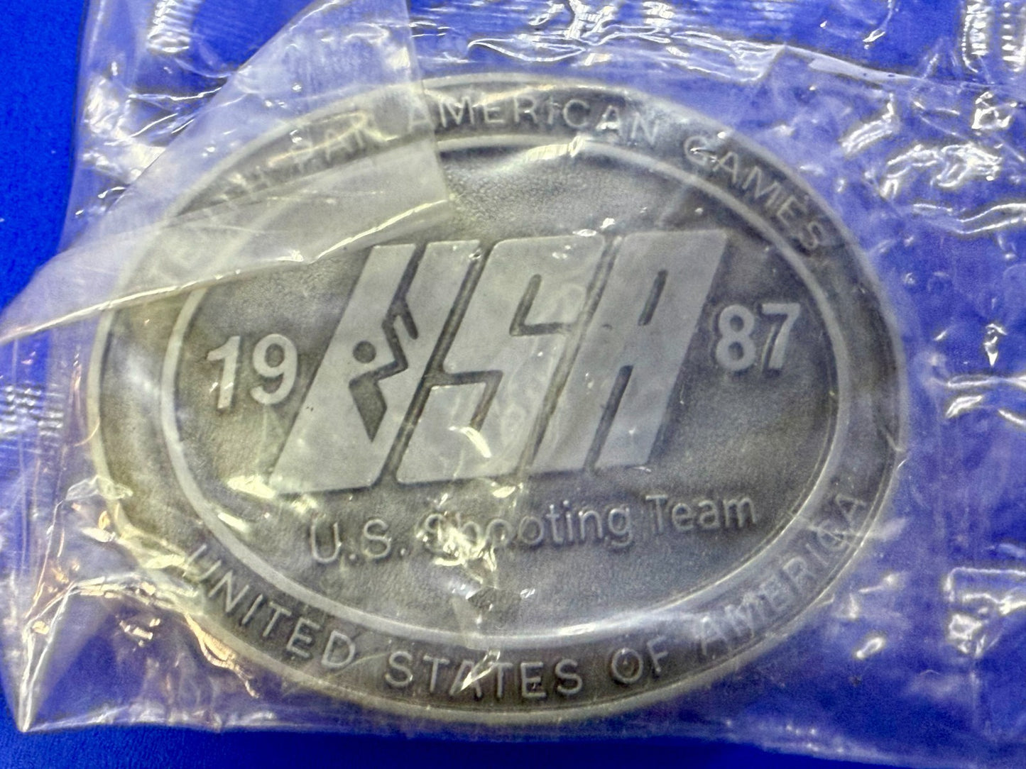 1987 USA U.S. Shooting Team Pan Am Games Commemorative NOS Belt Buckle