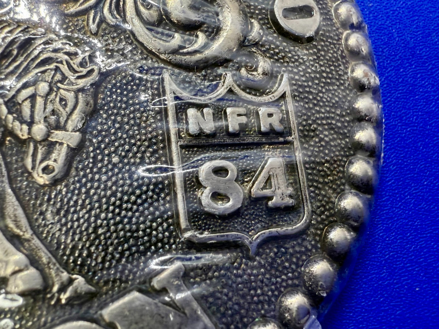 1984 Hesston NFR National Finals Rodeo Cowboys Western Sealed Belt Buckle