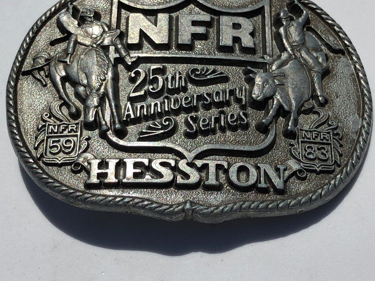 1983 25th Anniversary Series Hesston National Finals Rodeo Belt Buckle 3.5x3"