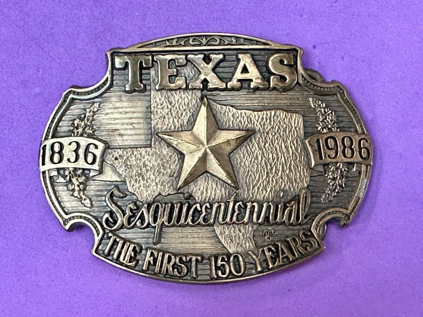 Texas Sesquicentennial 1836-1986 Solid Brass 1st Edition ADM Belt Buckle