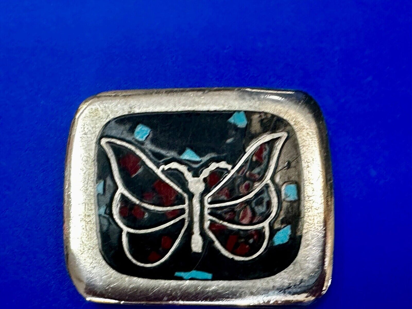 Artisan Butterfly in resin with Turquoise and coral colored chips Belt Buckle
