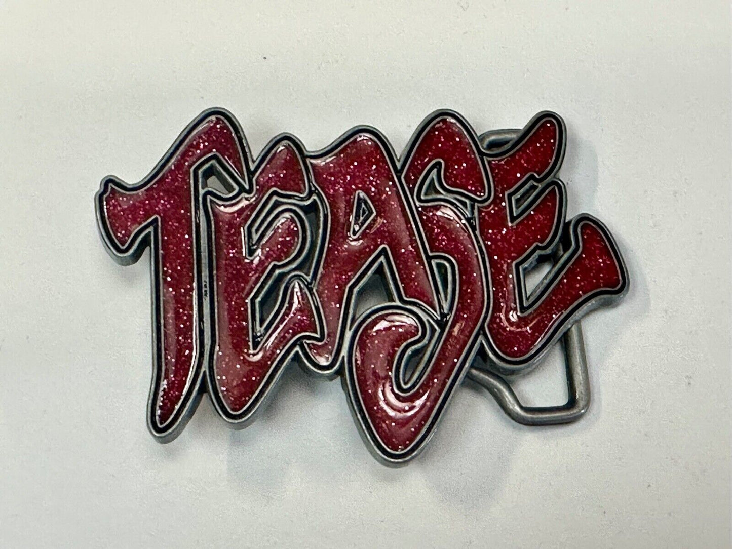 Tease - Says it all! Statement Novelty Sparkle Red Color Statement Belt Buckle