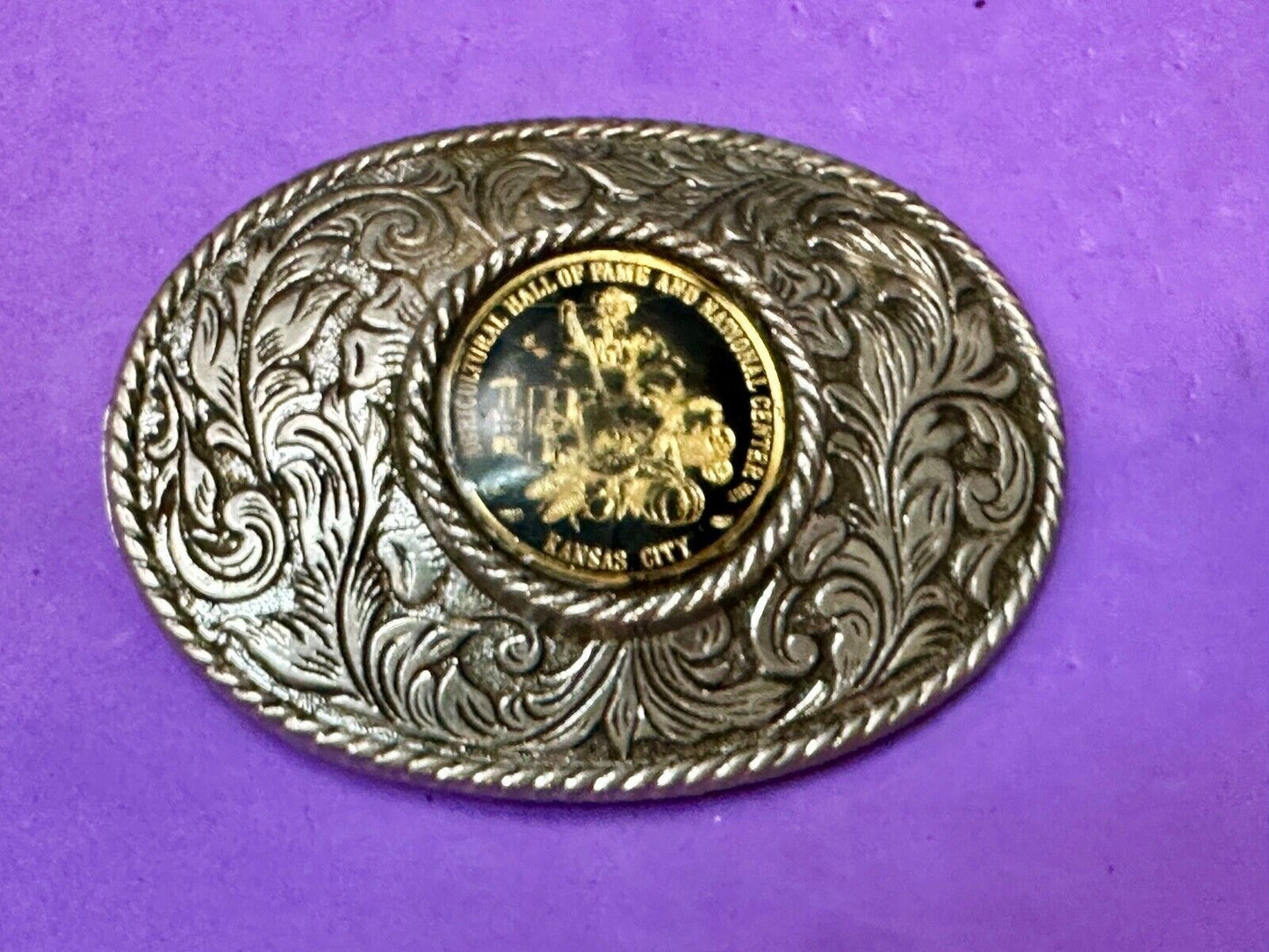 Agricultural Hall of Fame Kansas City western round centerpiece Belt Buckle