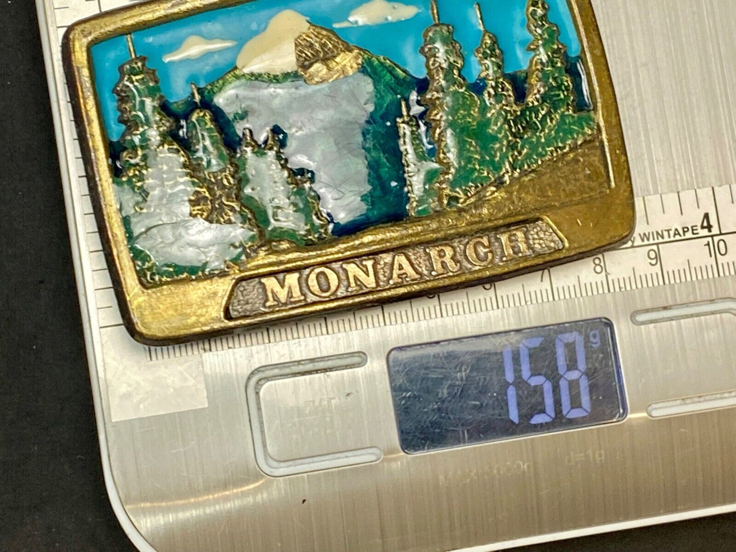 1981 Monarch Commemorative Belt Buckle Wyoming Imountain Clearing No 1003 A