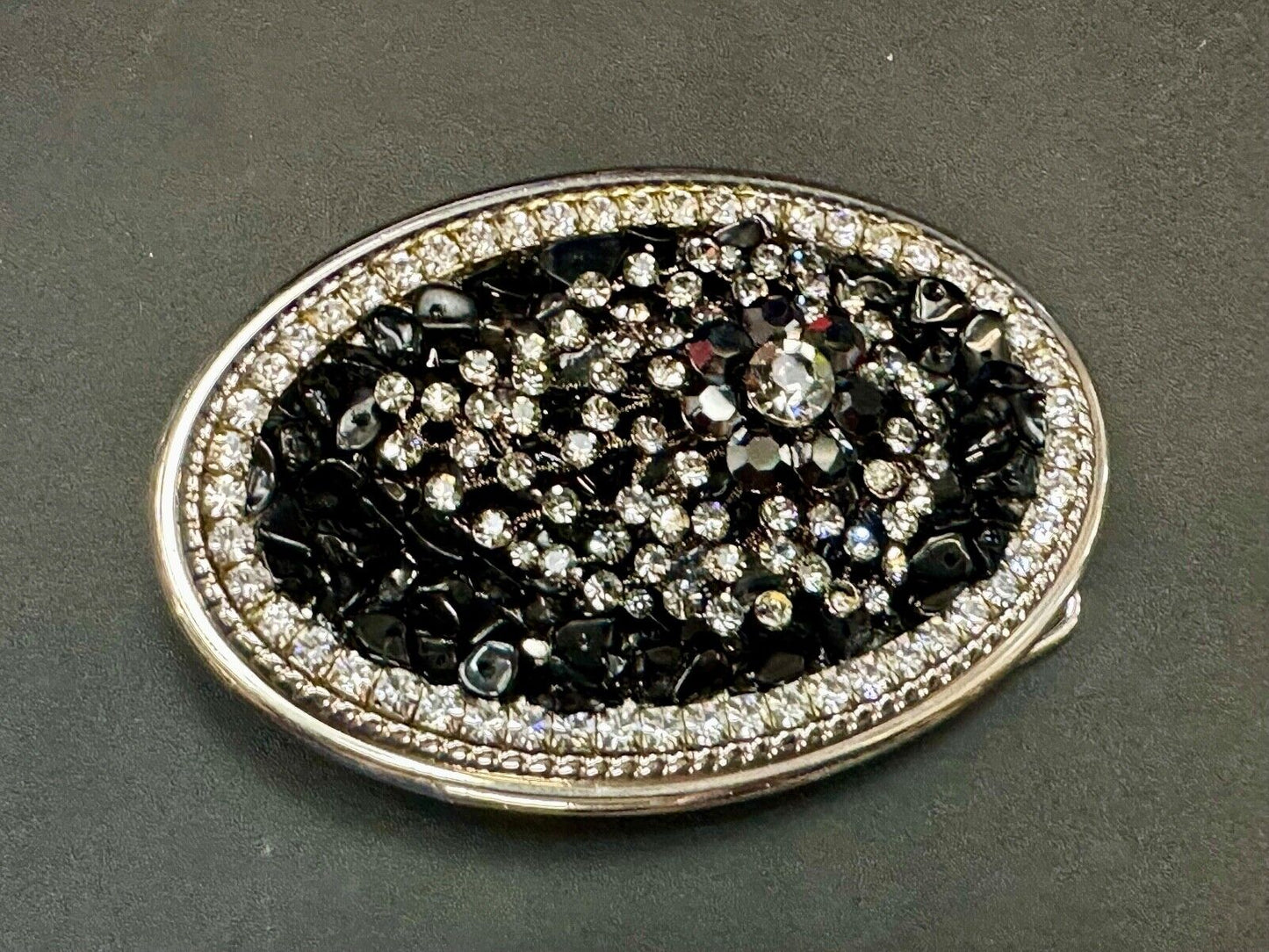 Artisan GHOST? Abstract animal head belt buckle covered in black rhinestone's