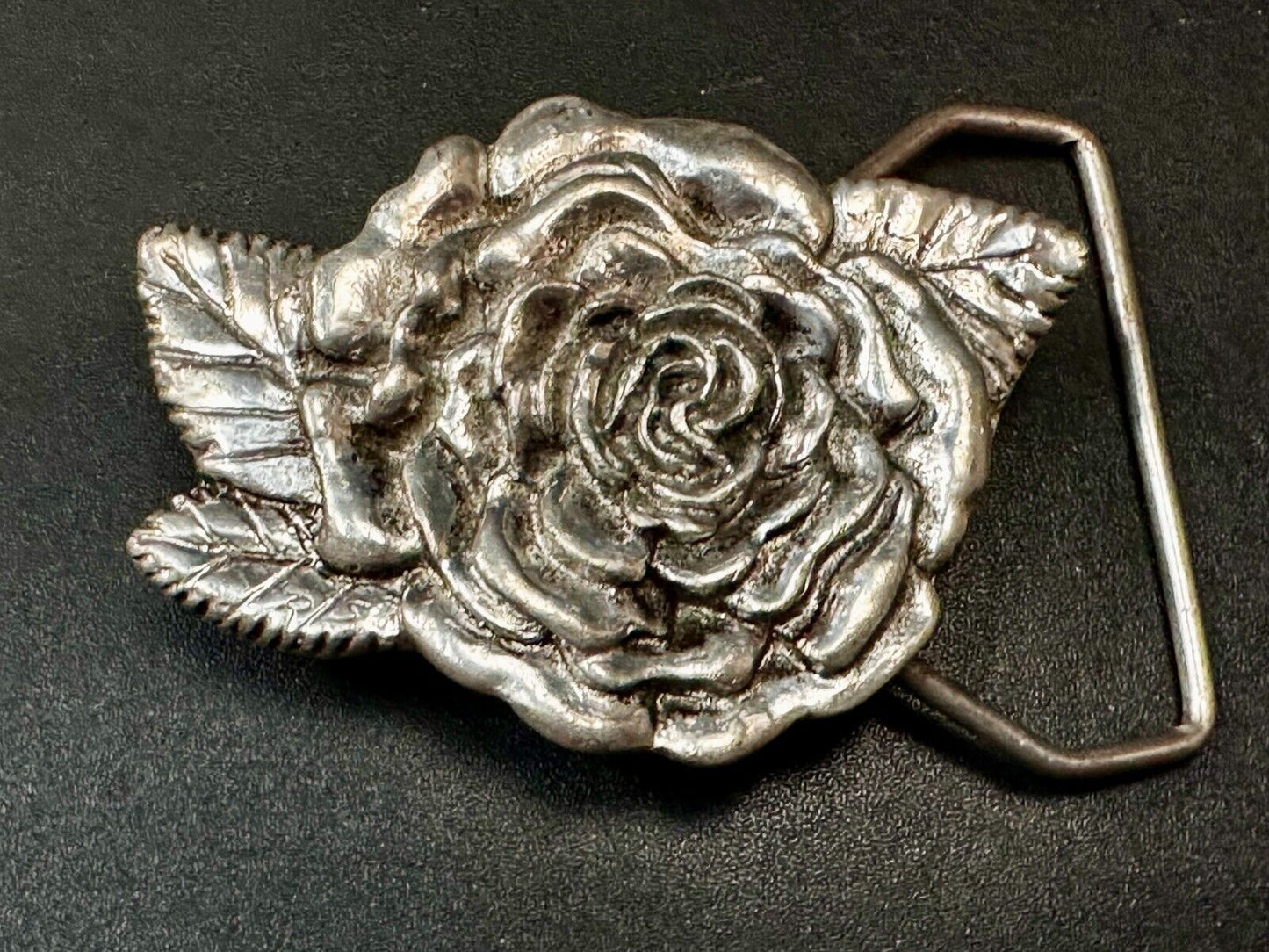 Beautiful Detailed Rose Flower Leaf Cutout Belt Buckle Carved by Rita Stewart