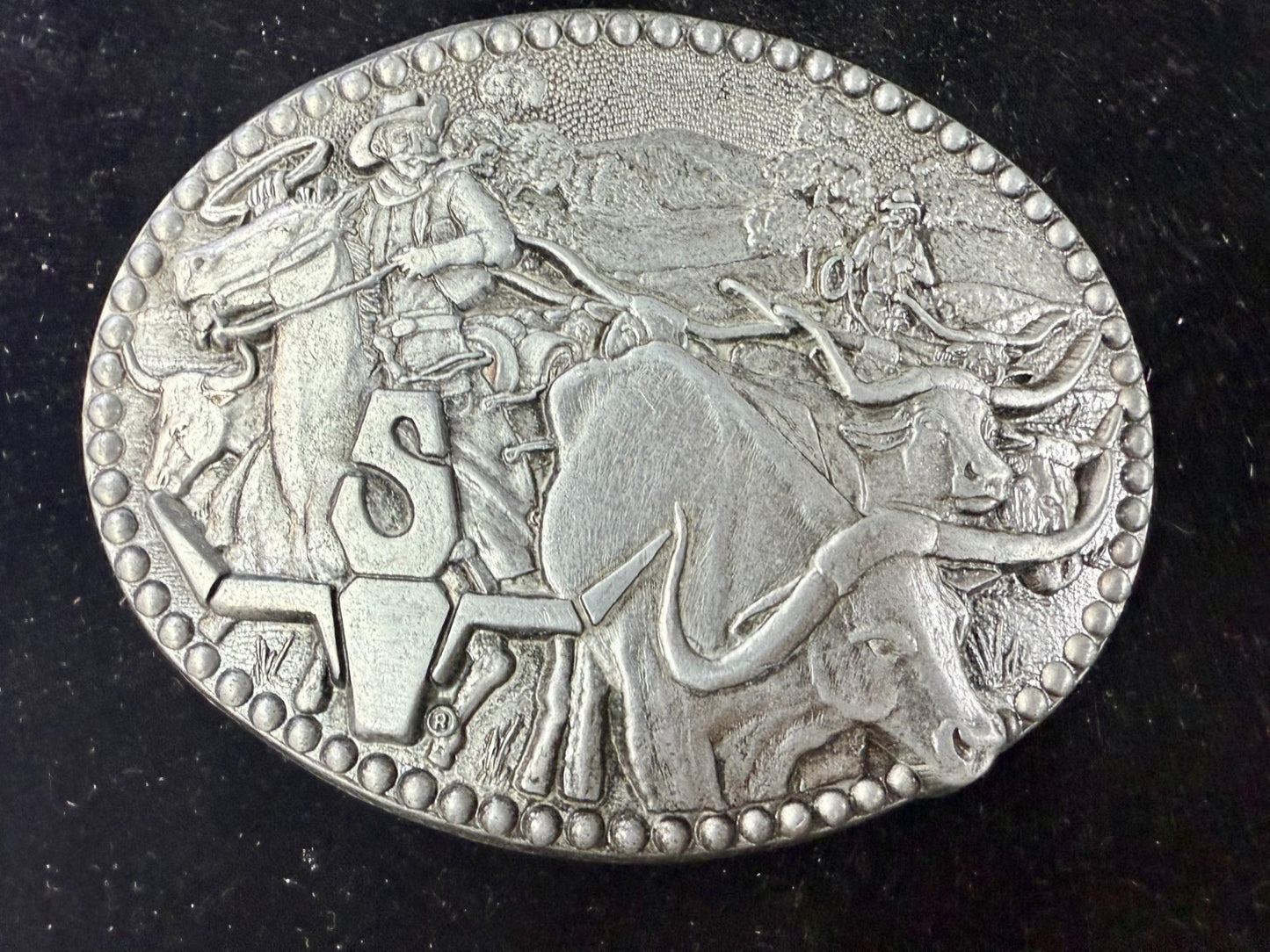 Vintage Cowboy Cattle Drive Belt Buckle 3.75" X 2.75" Pewter Zee Series by ADM