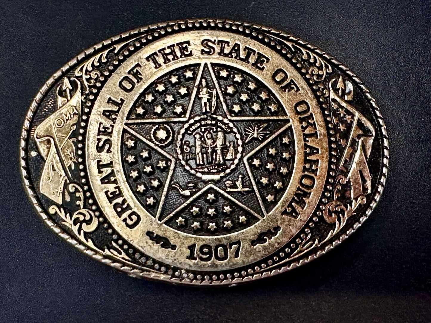The Great Seal of Oklahoma 1907 Commemorative Vintage Belt Buckle