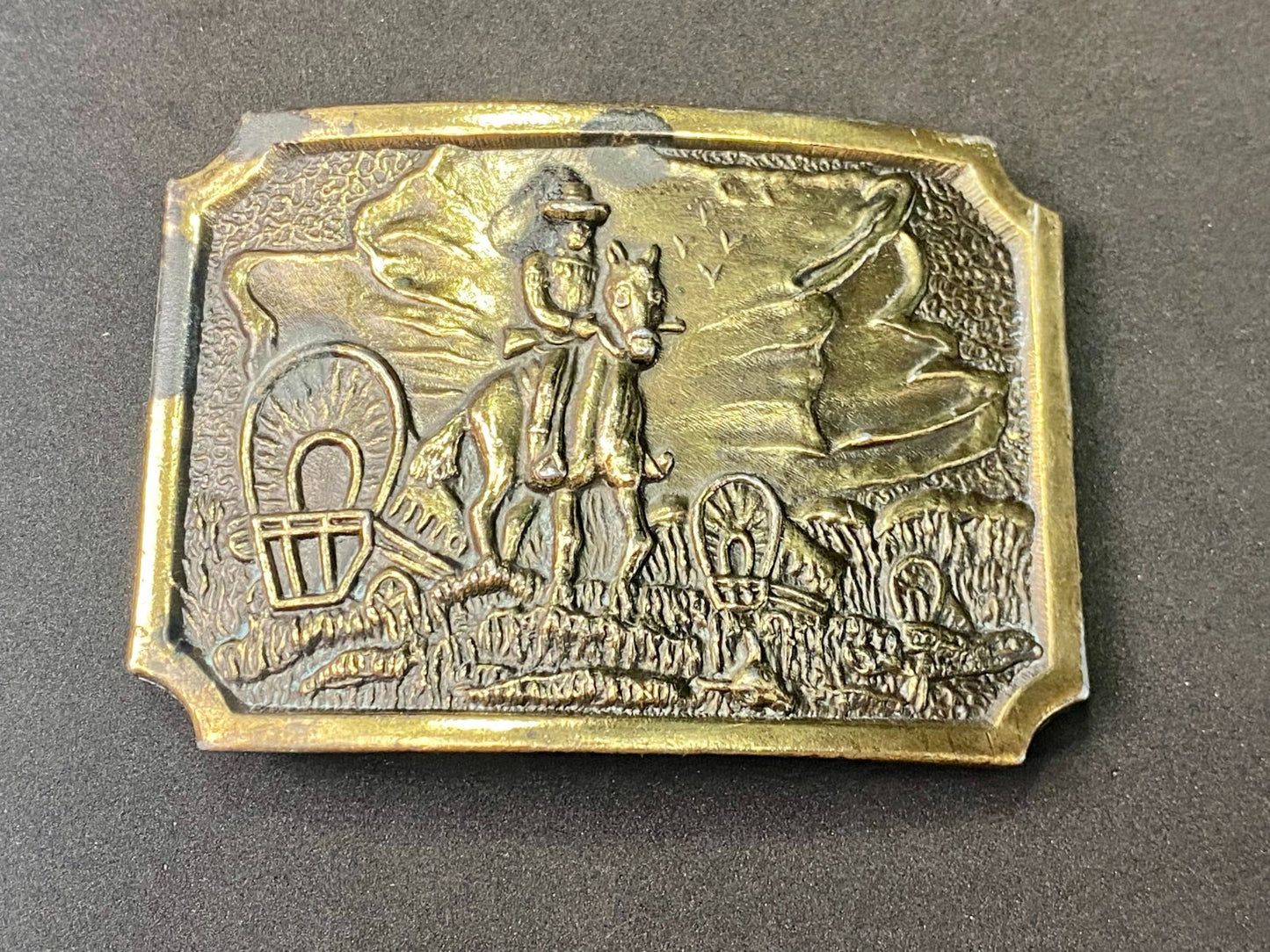 Tall in the Saddle Art Western Horse and Cowboy Way of Life Vtg. Belt Buckle