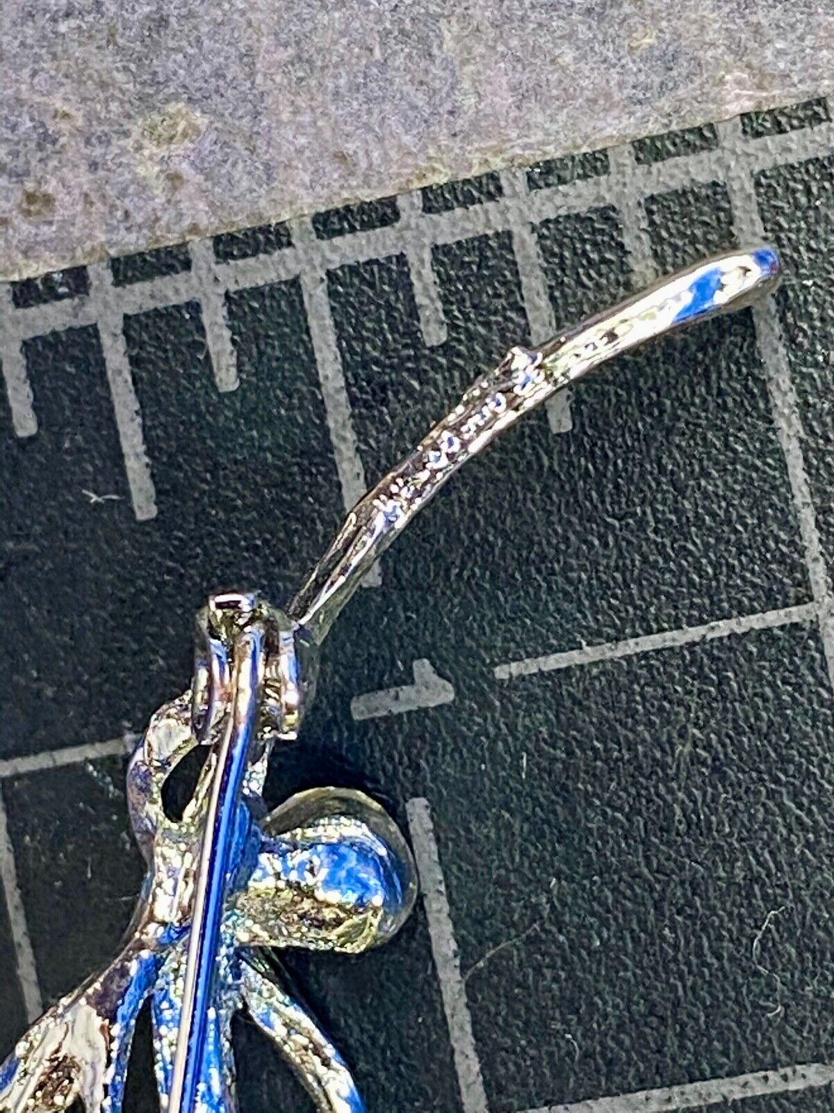 Beautiful Figural Flower With Rhinestone Accents Signed Silver Tone Brooch Pin