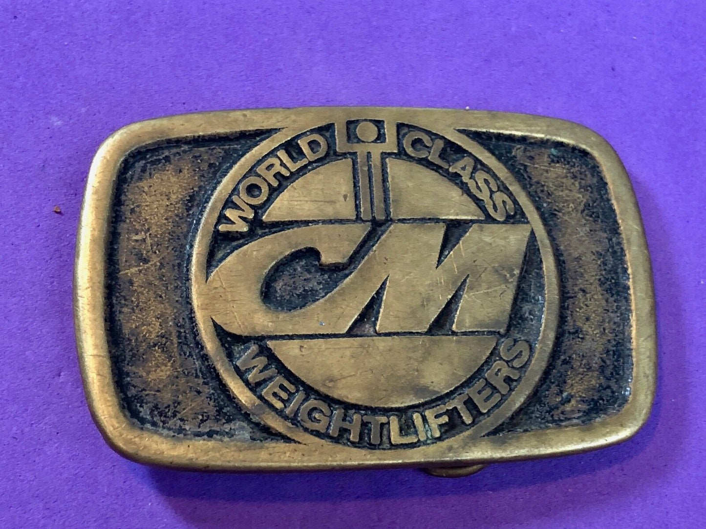 Vintage CM World Class Weightlifters Solid Brass belt buckle by DynaBuckle