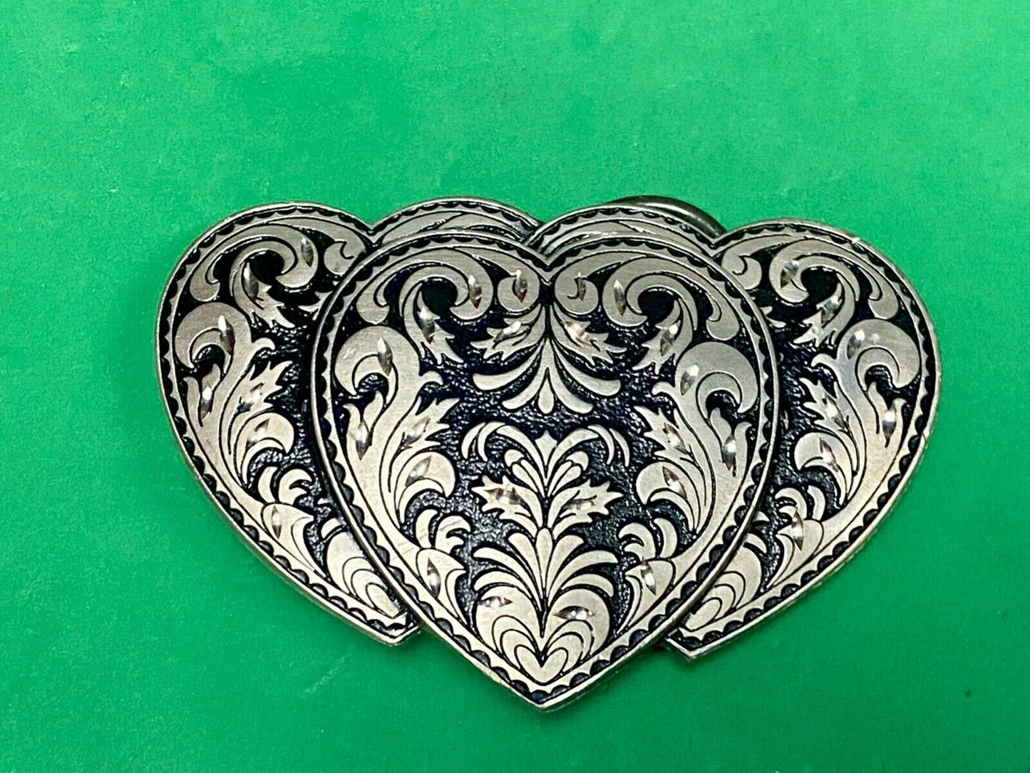 Three Hearts Ornate Flower Swirl / Cut Out Belt Buckle - Vintage 1995 C+J