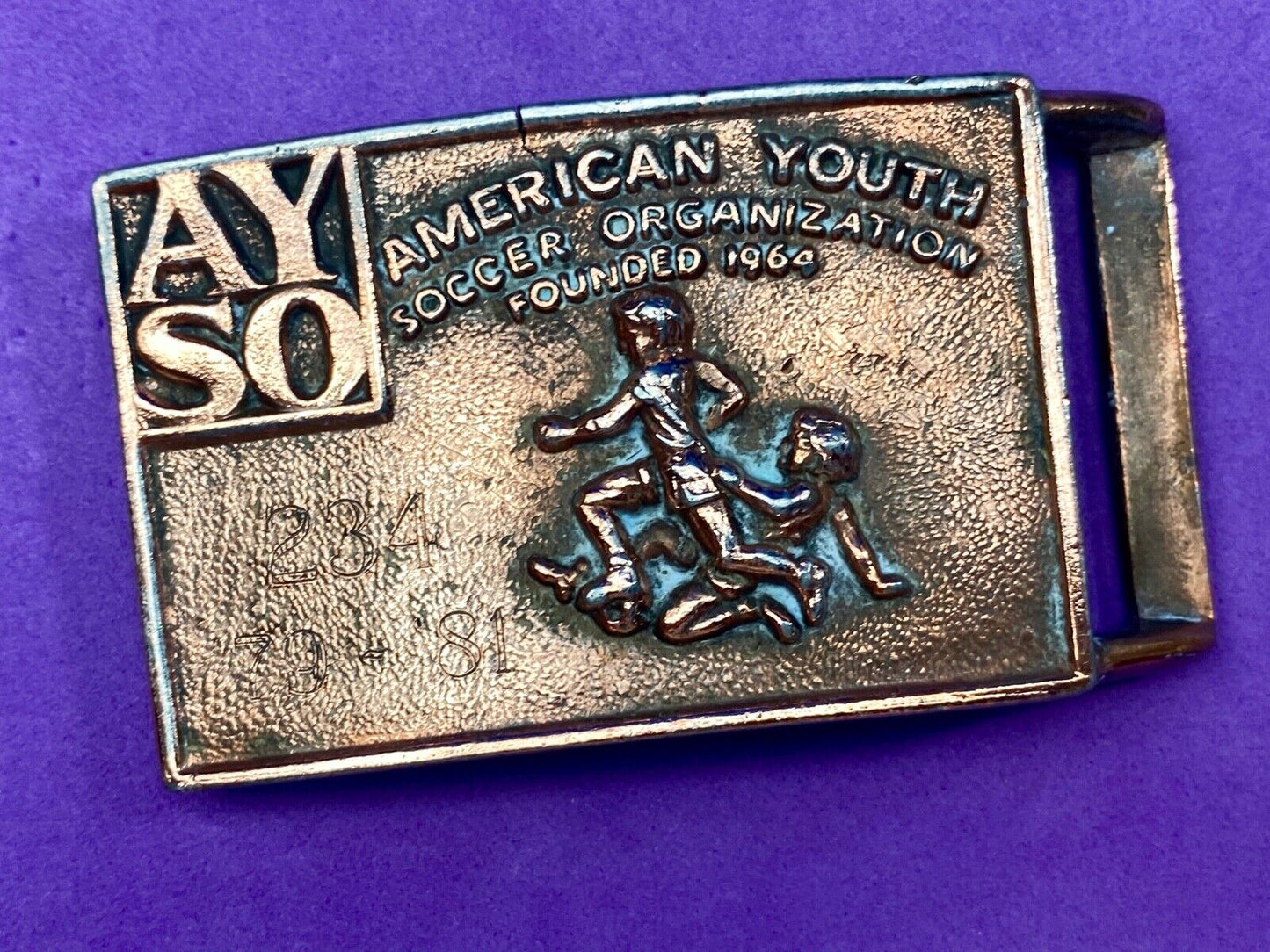 Vintage AYSO American Youth Soccer Organization belt buckle