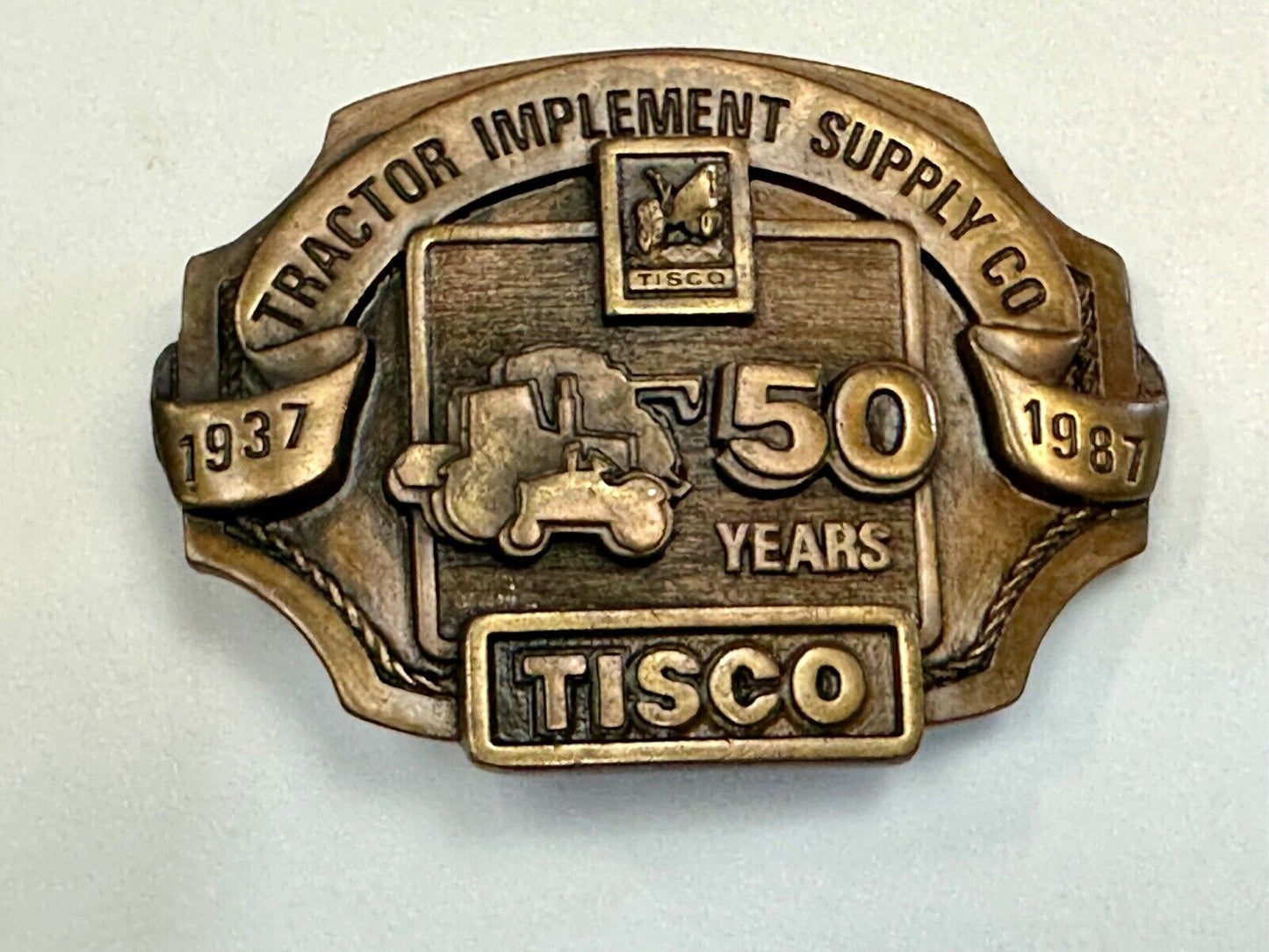 Tisco 50 year celebration Tractor farm supply company promo 1986 belt buckle