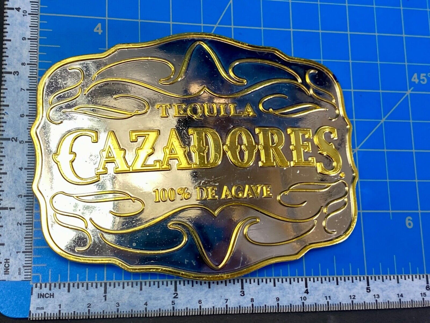 TEQUILA CAZADORES 100% DE AGAVE BELT BUCKLE RARE ADVERTISING OVERSIZED, HUGE!