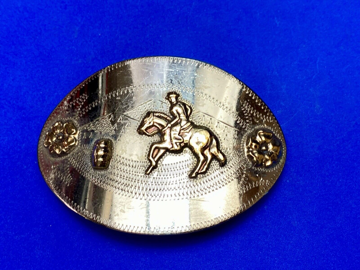 Barrel Horse Rider, Nickel Silver Belt Buckle W/ Bronze Trim by Don Ricardo