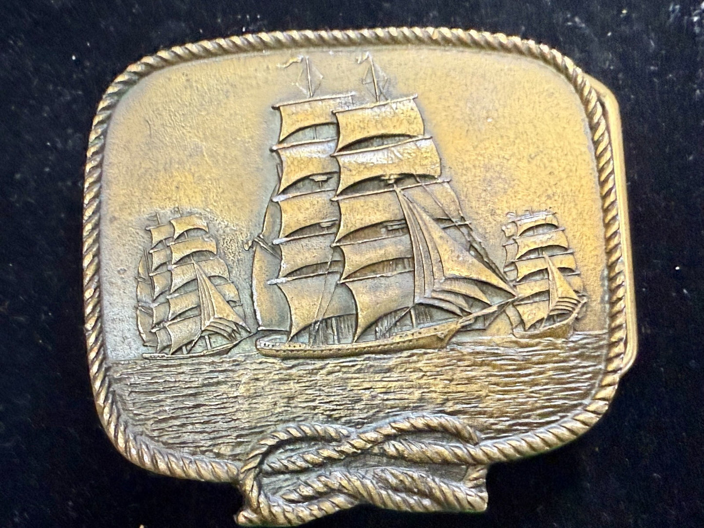 Three Galleon Schooners Clipper Sailing Sailor Ship Nautical Theme Belt Buckle