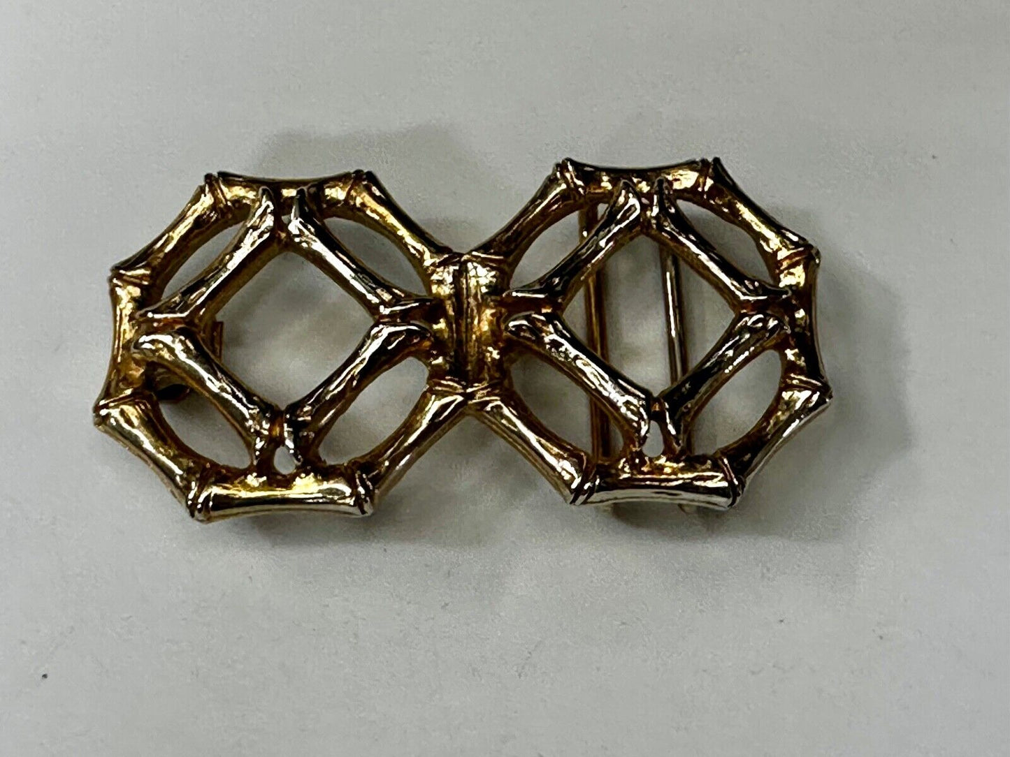 Bamboo Pattern Design See Through 3" wide Gold Tone Vintage Belt Buckle