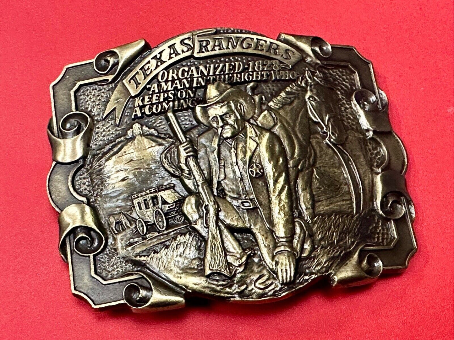 Texas Rangers Organized 1828 A man in the right who keeps on coming Belt Buckle