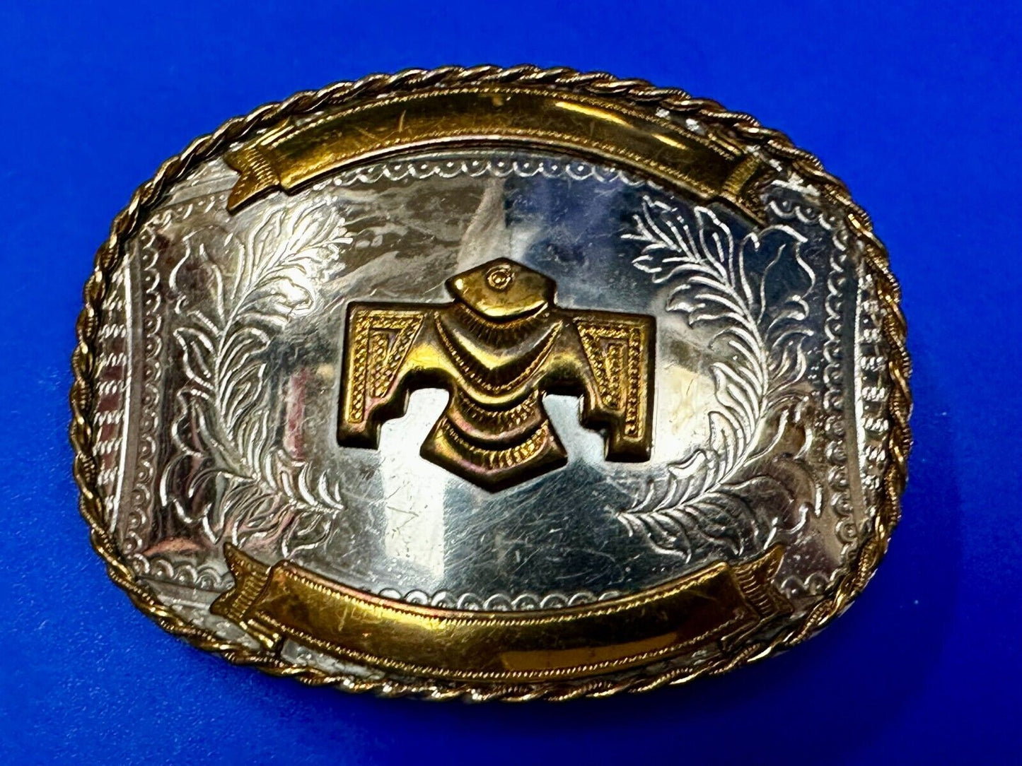 Thunderbird Embalm and Blank Engravable Ribbon Vintage Nickel Silver Belt Buckle