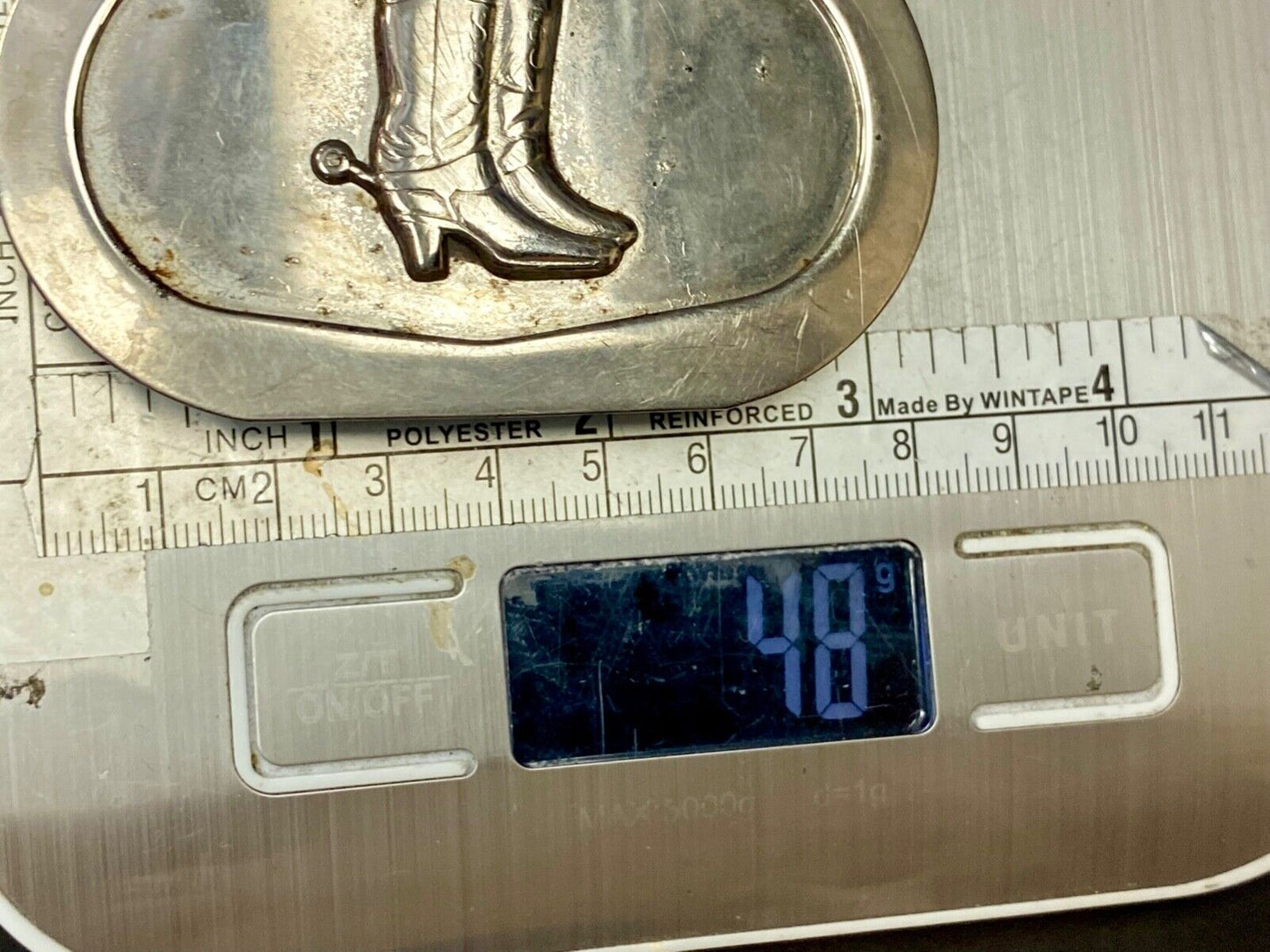 Vintage Cowboy boots with spurs - pre loved oval plated belt buckle