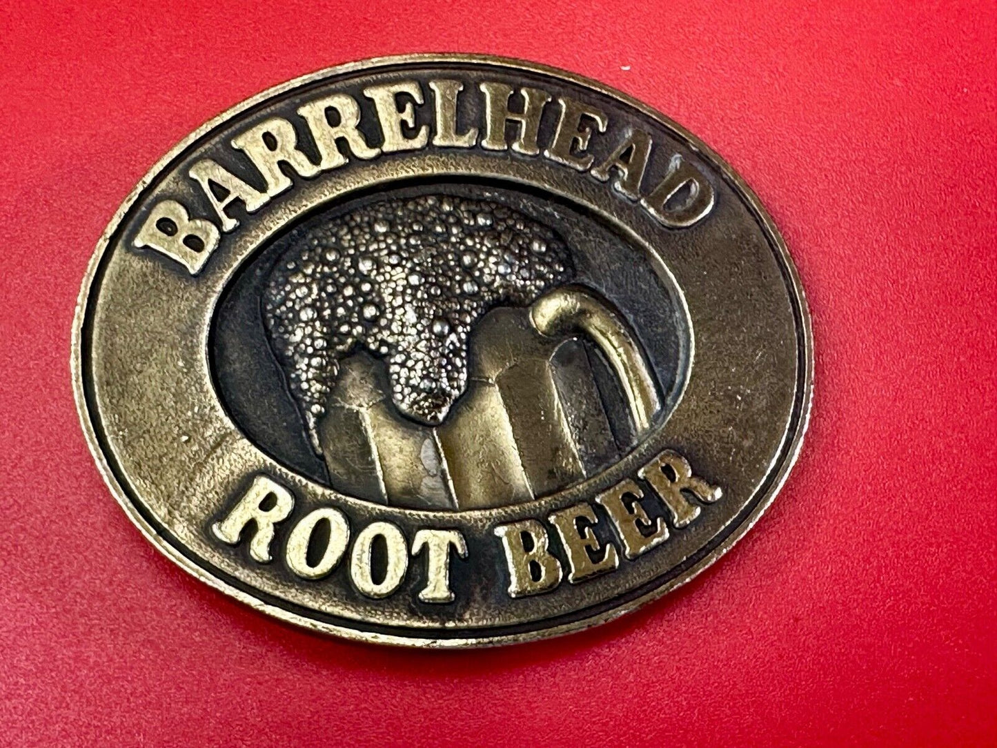BARRELHEAD ROOT BEER MUG SODA ADVERTISING VINTAGE 1970's BELT BUCKLE by ADVOR