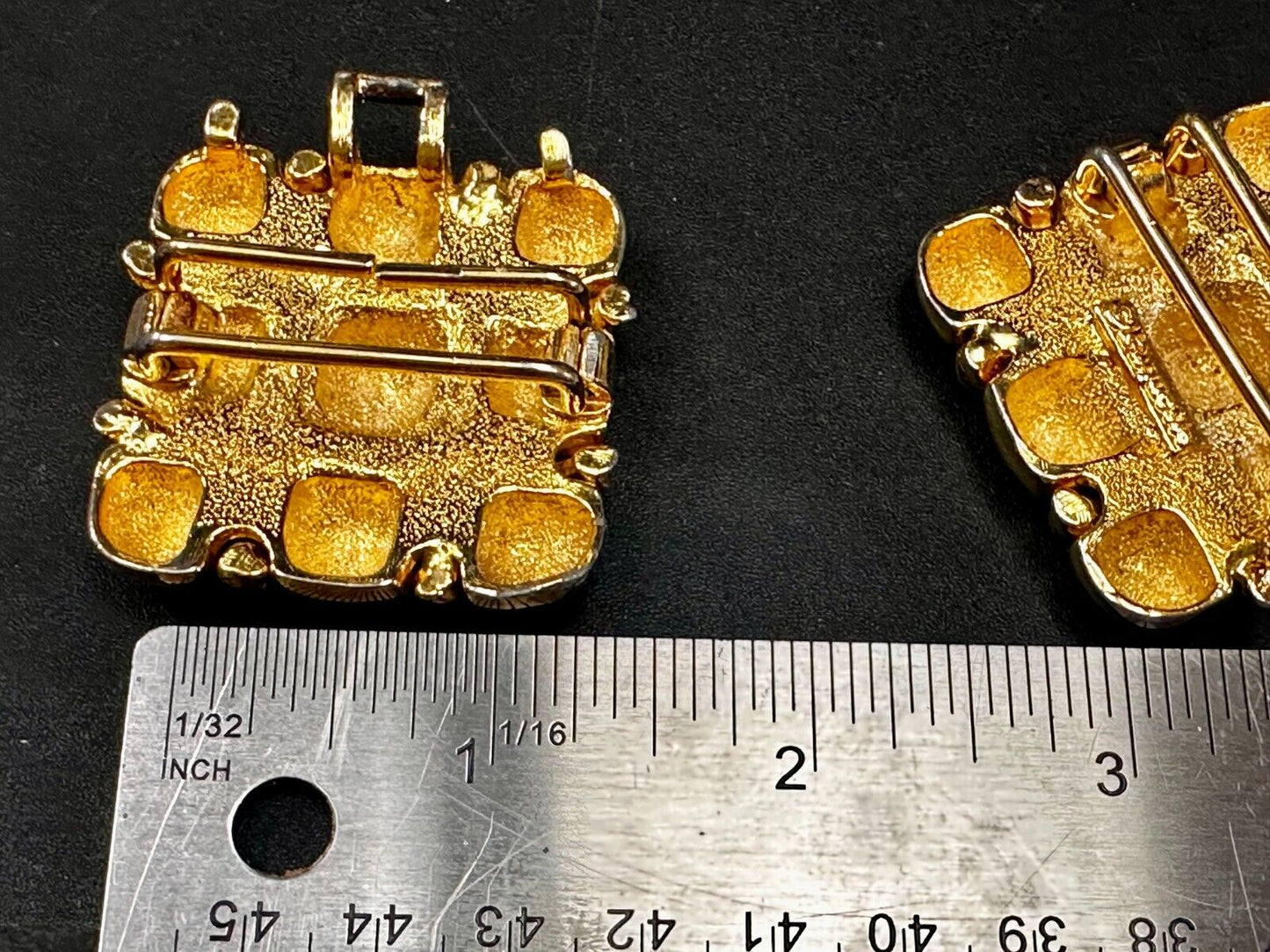 Tic Tax Toe Square Two Piece Interlocking Gold Tone Vintage Paquette Belt Buckle