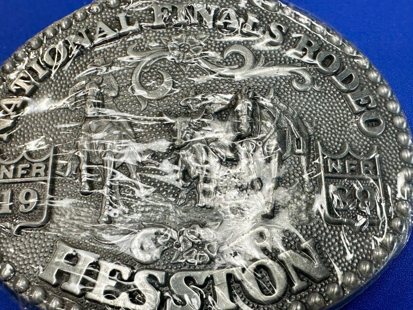 1989 Adult Size Hesston National Finals Rodeo Bull Riding Cowboys belt buckle