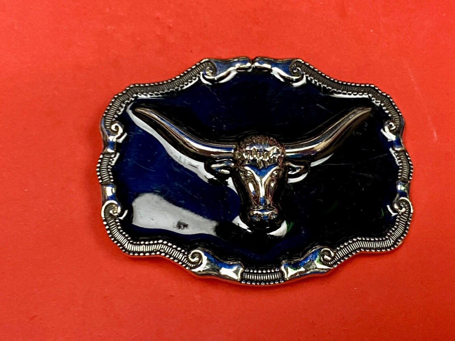 Black And Silver Color Texas Longhorn Bull Steer Western Framed Belt Buckle