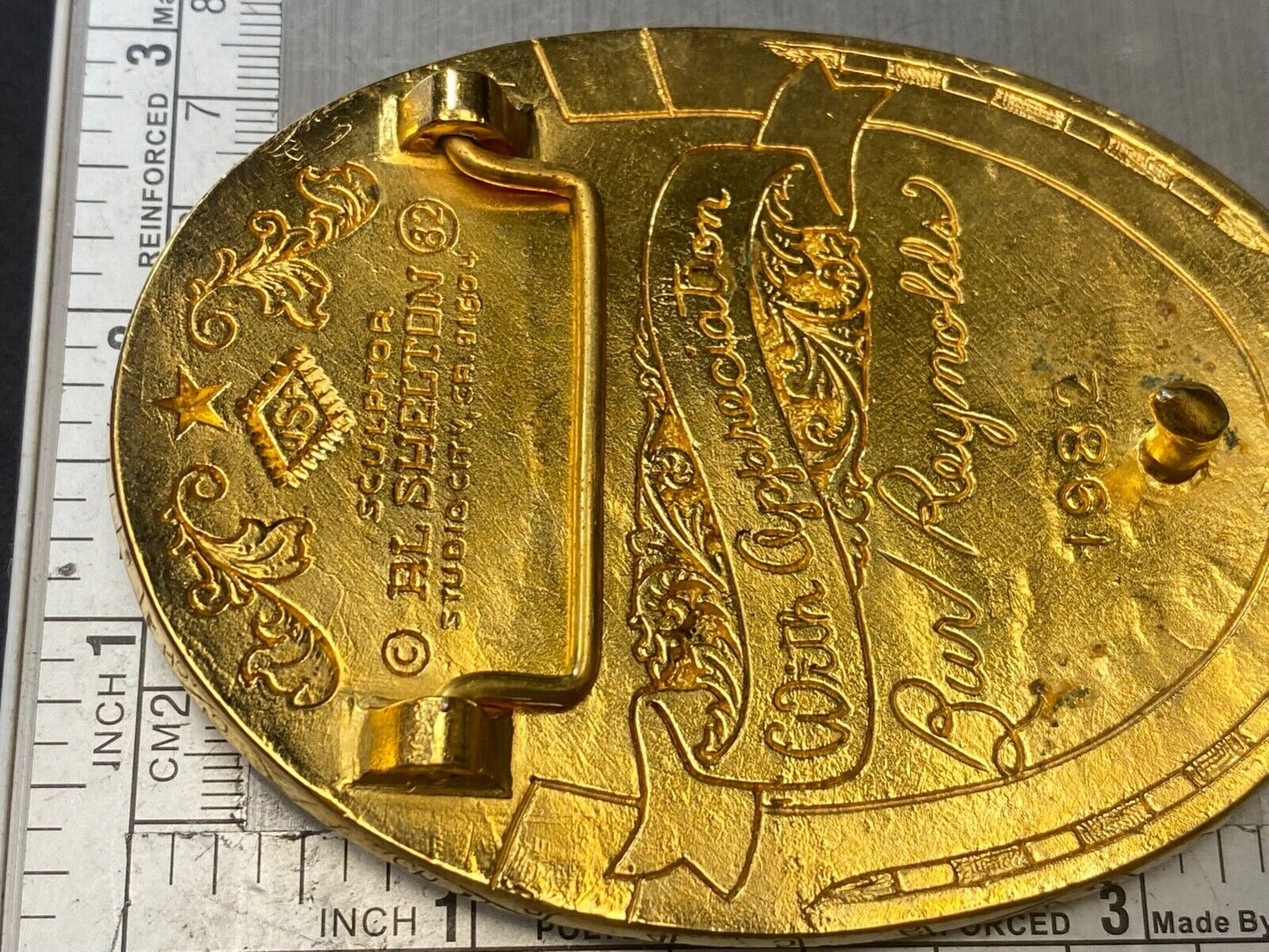 Vintage 1982 Sculptor Al Shelton Burt Reynolds Tampa Bay Bandits Belt Buckle