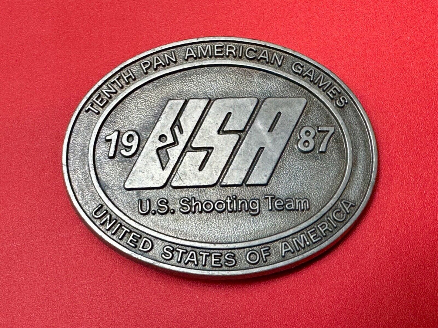 1987 US olympic shooting team olympics 10th Pan Am Games belt buckle