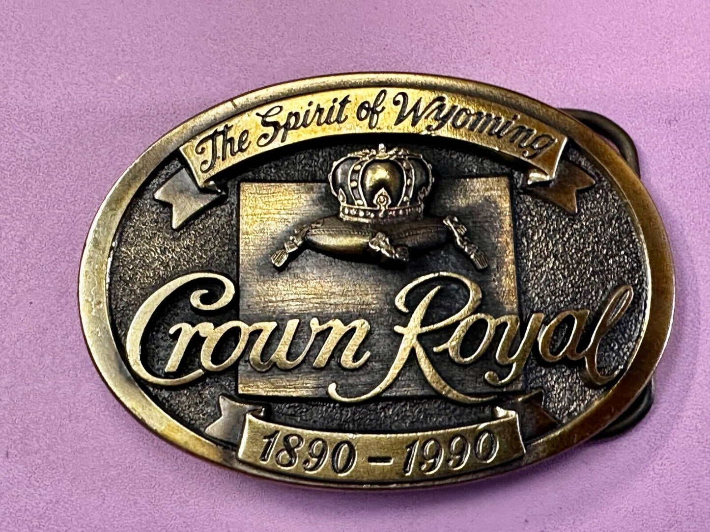 The Spirit of Wyoming Crown Royal Whiskey 1890-1990 Great American Belt Buckle