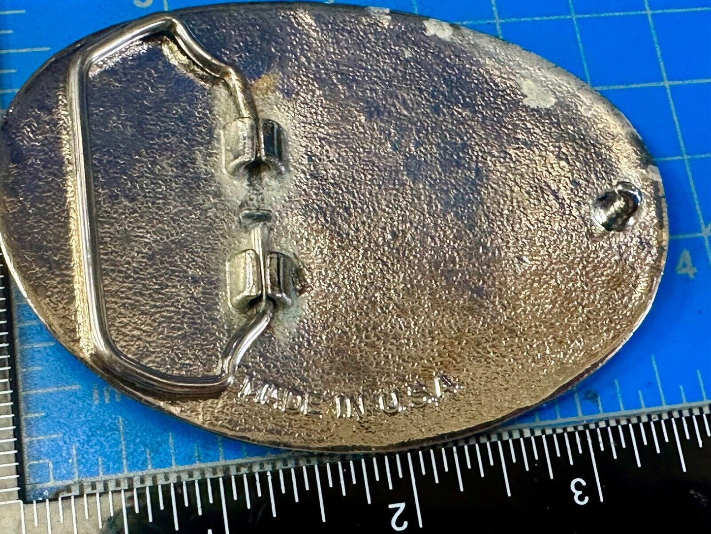 The Great State of Texas Star & Flag Silver color USA made western belt buckle
