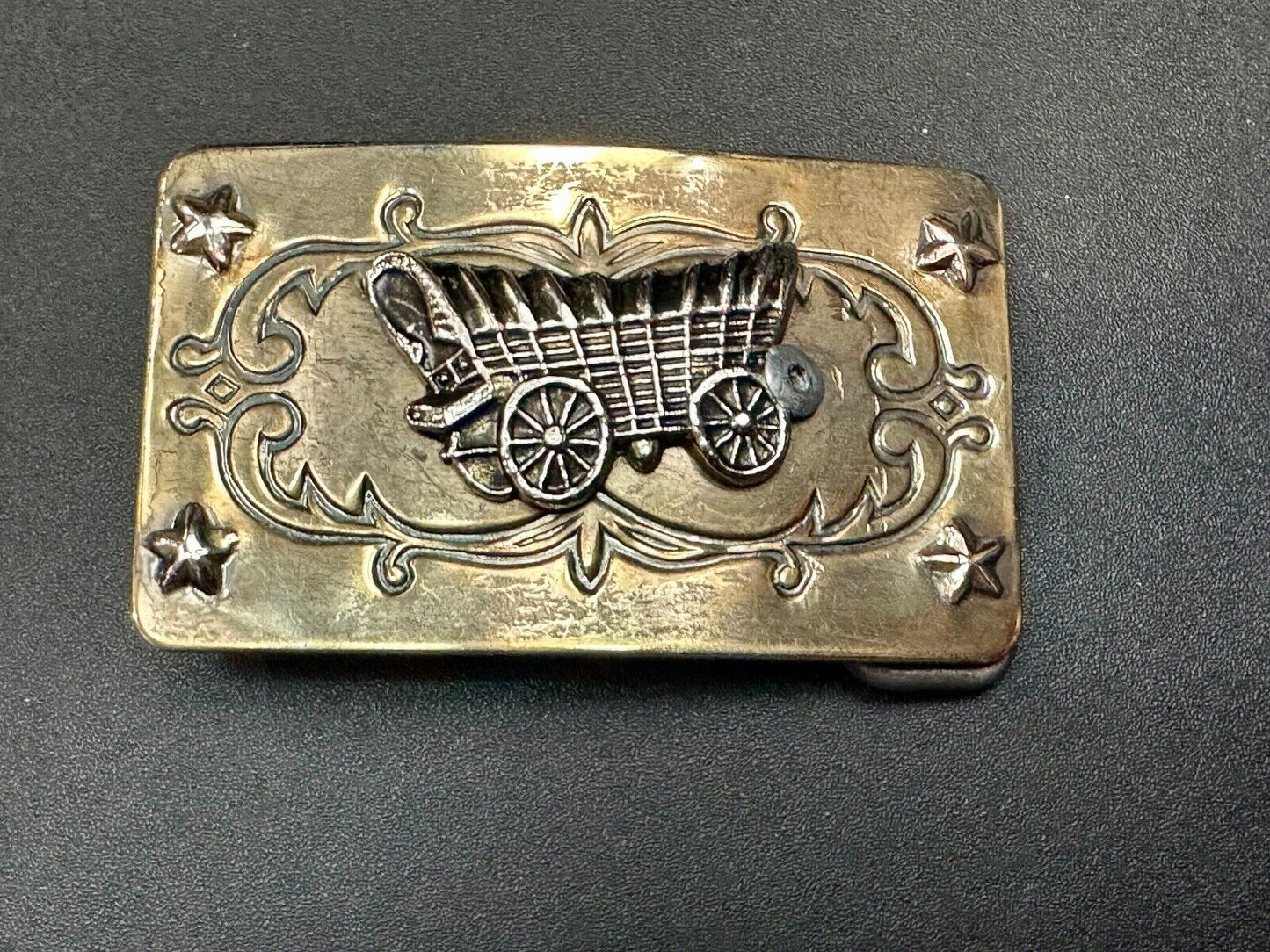 Vintage Covered Wagon Ornate belt buckle to restore
