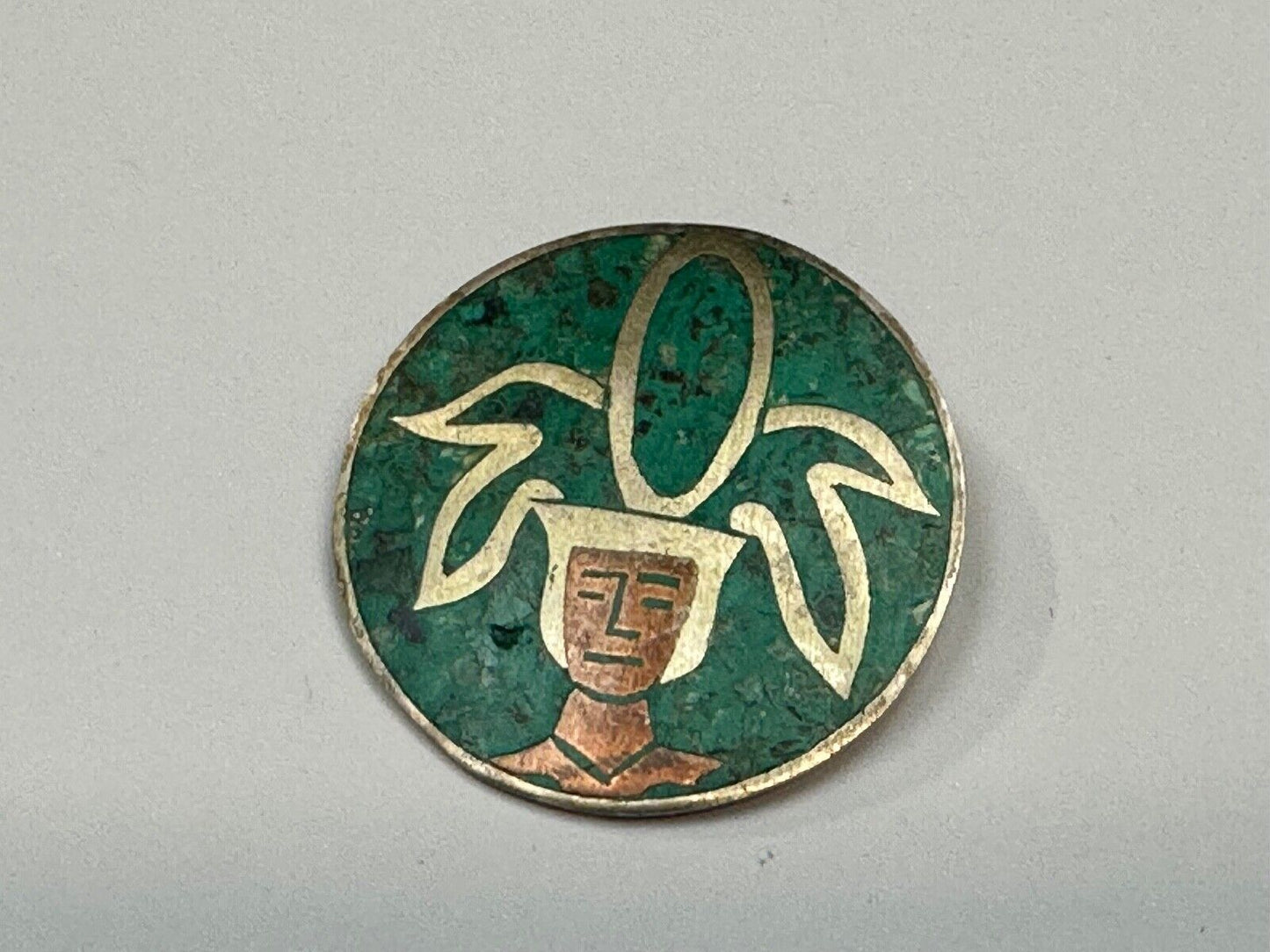 Beautiful Inlaid Person Figure Face sterling silver brooch - CPR Mexico 925